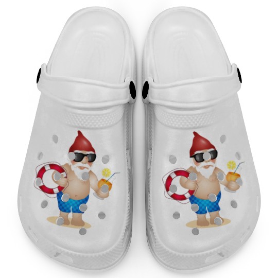 Garden gnome with swimming trunks and lifebuoy Clogs