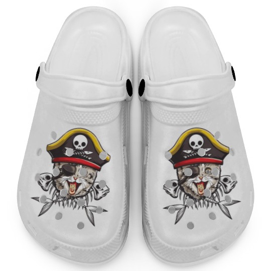 Cat Pirate Jolly Roger Flag Skull Crossbones Capta Clogs