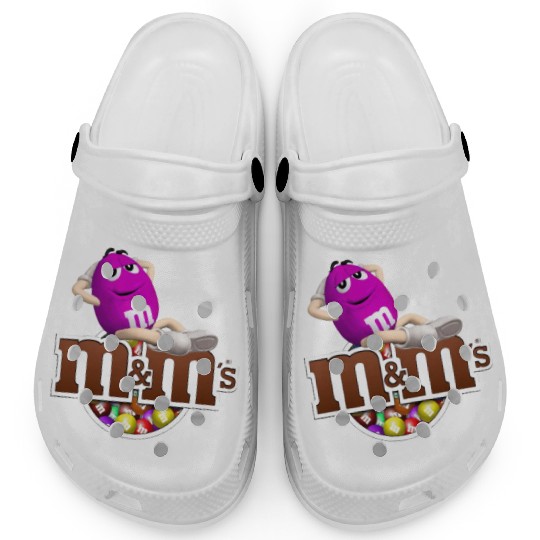 Funny M&m’s man relaxing on her self Clogs