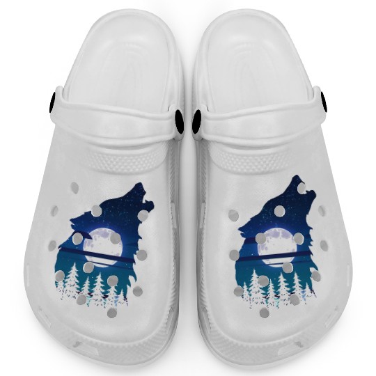 Howling wolf full moon forest howling wild Clogs