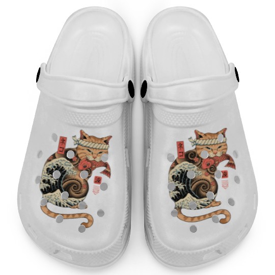 Funny Japanese Catana Wave Eating Koi Fish Clogs