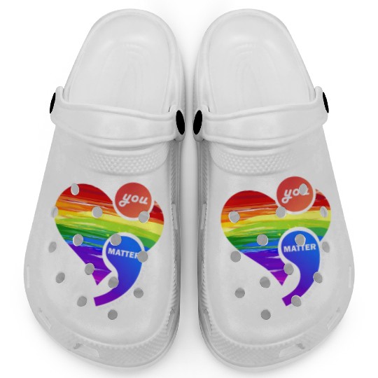 Rainbow Heart Semicolon You Matter Clogs