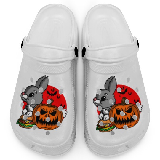 Cute Spooky Halloween Bunny with Pumpkin Costume Clogs