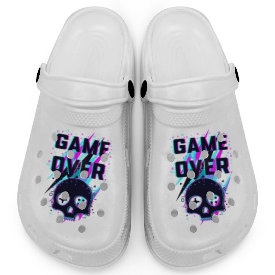 Retro Game Over Purple Lightning Skull Clogs