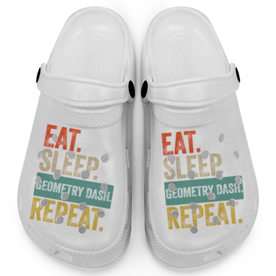Eat sleep geometry dash repeat retro vintage Clogs