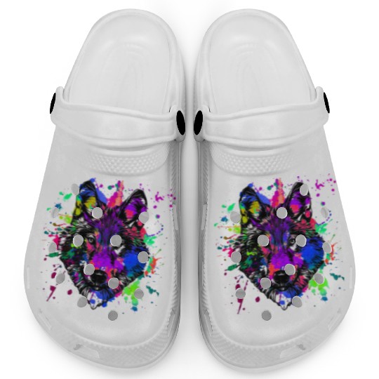 Paint Splatter Wolf Clogs