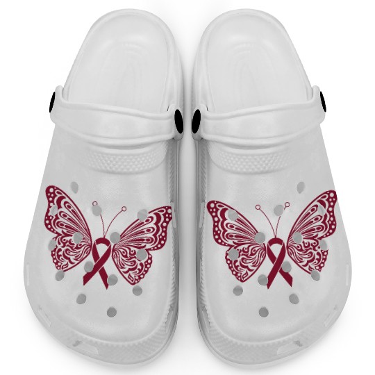 Multiple Myeloma Burgundy Ribbon Butterfly Wings Clogs