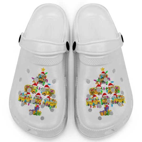 School Bus Christmas Tree Funny Santa Bus Driver Clogs