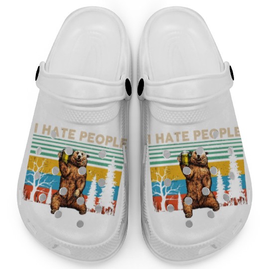 I Hate People Bear Drinking Beer Vintage Clogs