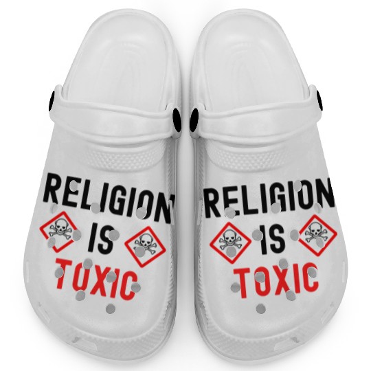 RELIGION Is TOXIC Skull Crossbones toxicity symbol Clogs