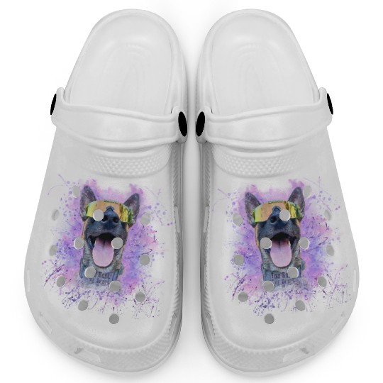 Cool dog in snowboard glasses! Positive and active Clogs