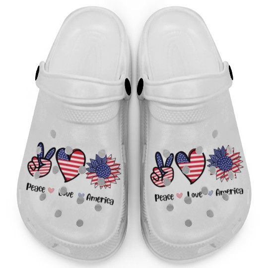 Peace Love America 4th July Gift Clogs Design