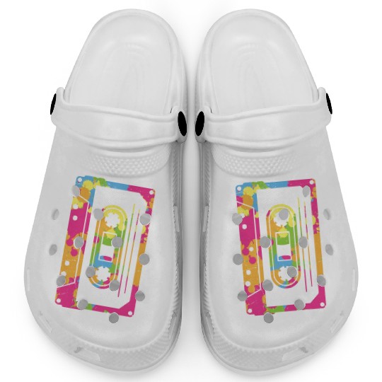 Colorful Retro Cassette Tape Clogs