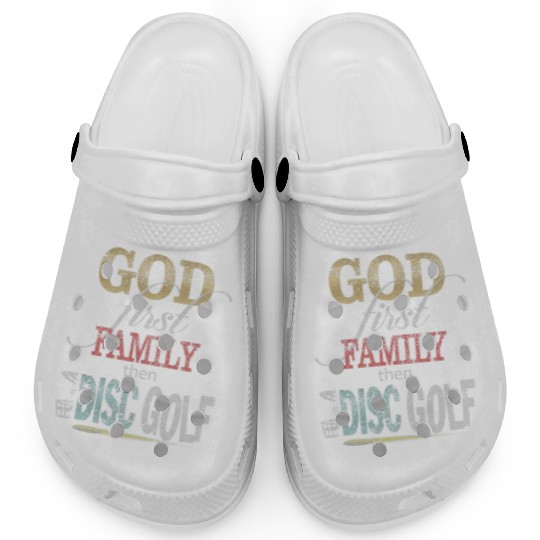 God First Family Then Disc Golf Distressed Clogs