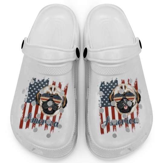 Funny pug american flag, 4th of july gift Clogs