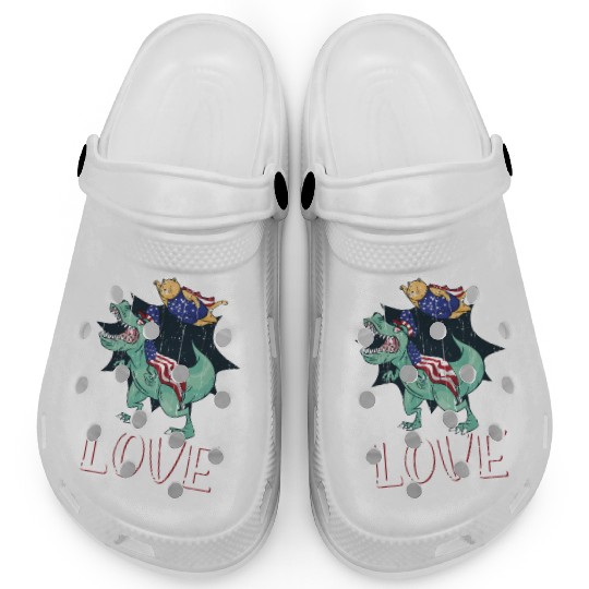 Love America Cat Dinosaur USA Flag 4th Of July Clogs