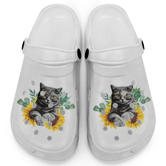 Black Cat With SunFlowers, Gifts For Kitten Lovers Clogs