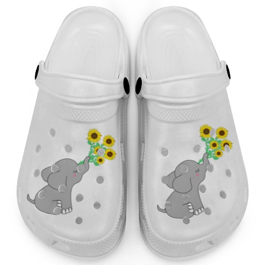 Good Luck elephant holding sunflowers Clogs