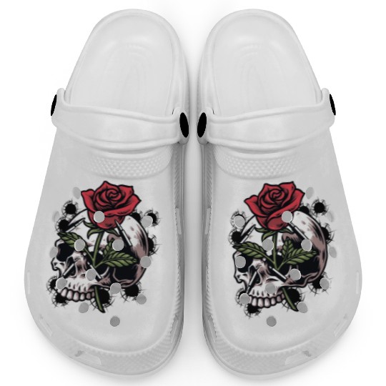 Bullets and Skull Roses Aesthetic Dripping Pattern Clogs