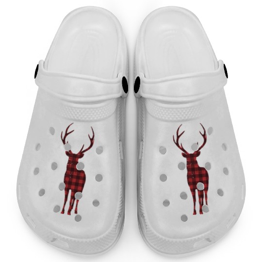 Buffalo Check Woodland Deer In Red Plaid Clogs