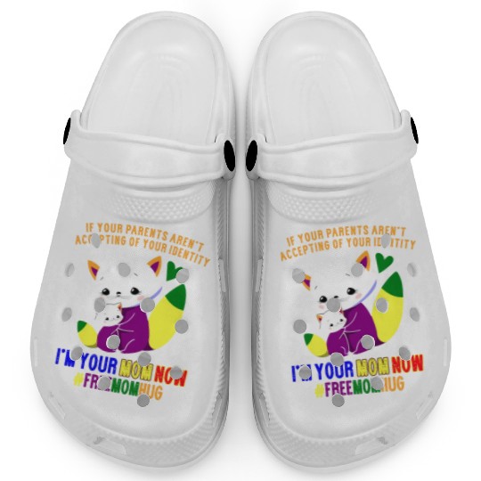 Free Mom Hugs Proud Mama Cat and Kitten Pride Clogs