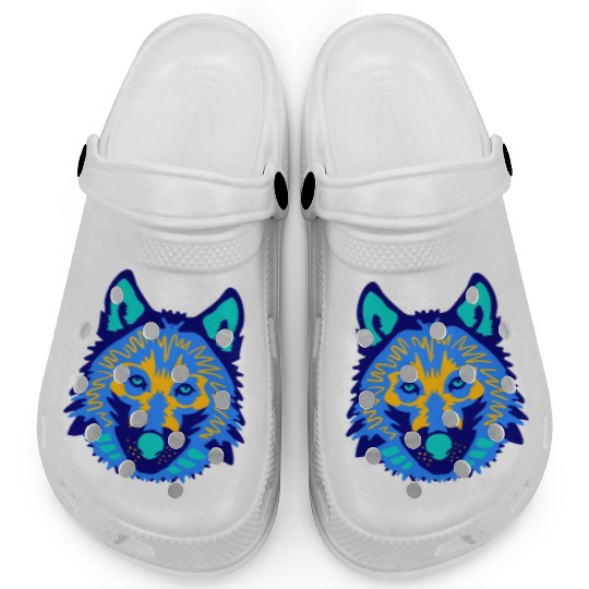 blue wolf face Clogs