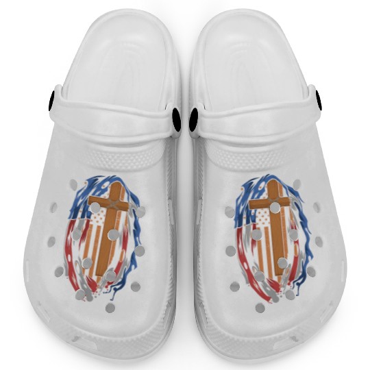 American Flag Jesus Cross Religious US Clogs