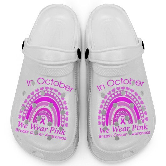 Rainbow In October We Wear Pink Breast Cancer Clogs