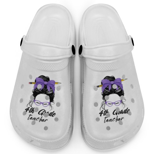 4th grade teacher messy bun back to school funny Clogs