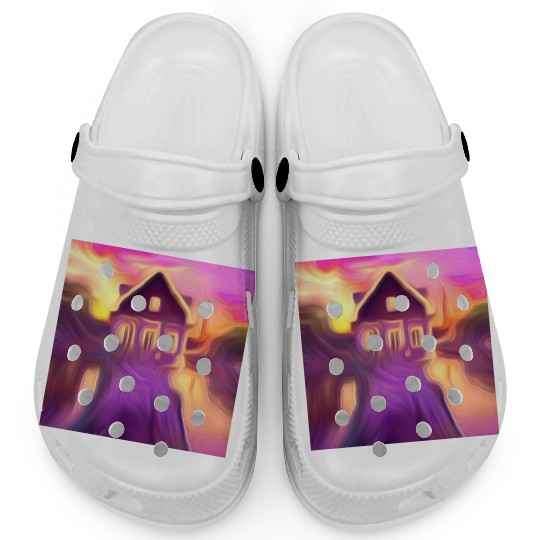 sunset house digital art abstract painting Clogs