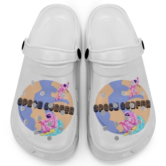 Space Surfer Two Astronauts and Planet Earth Clogs