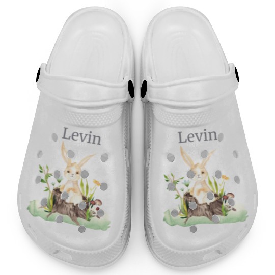 Forest Animal Deer Rabbit Hedgehog Flowers Name Clogs