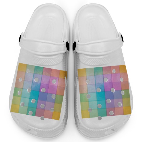 Rainbow Shimmer Multi Squares Pattern Clogs