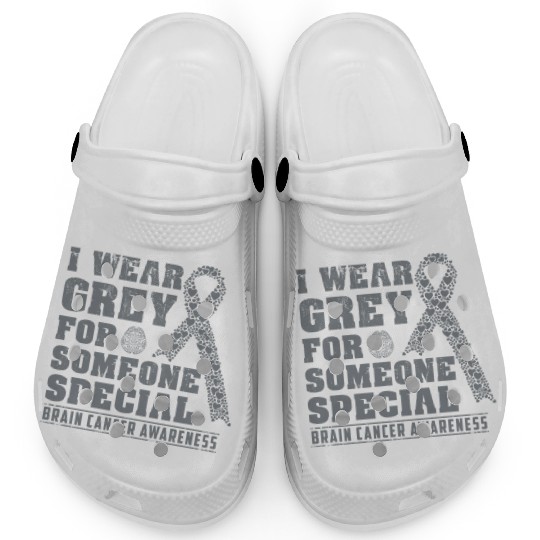 I Wear Grey For Someone Special Brain Cancer Aware Clogs