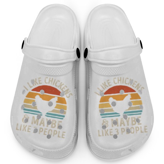 I Like Chickens and Maybe 3 People Retro Sunset Vi Clogs