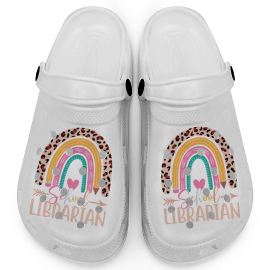 School Librarian Rainbow Leopard Print Librarian Clogs