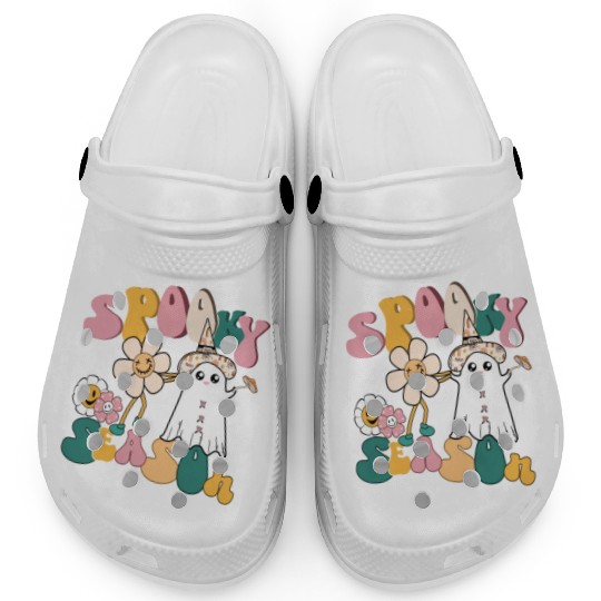 Spooky Season Retro Flowers Halloween Ghost Girls Clogs