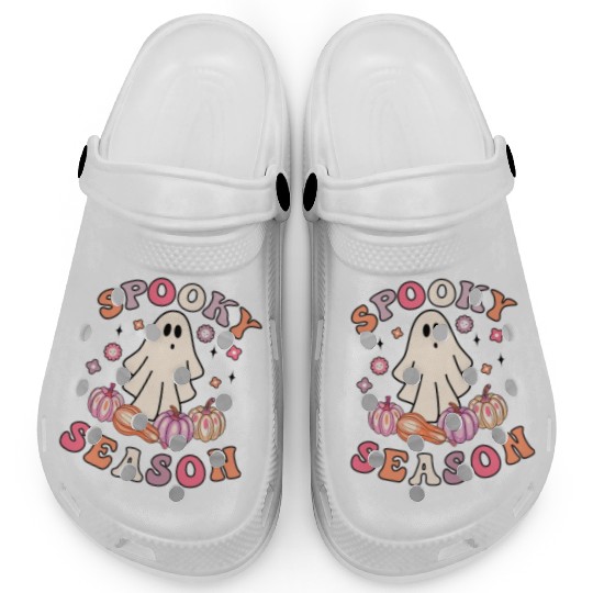 Spooky Season Cute Retro Pumpkin Ghost Gift Kids Clogs
