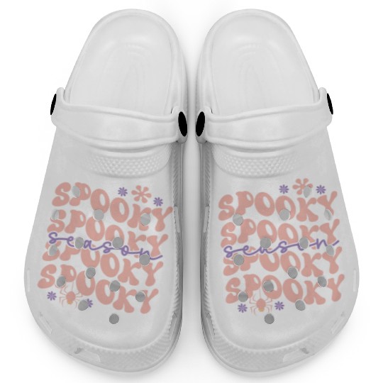 Spooky Spooky Season Cute Retro Wavy Text Design Clogs