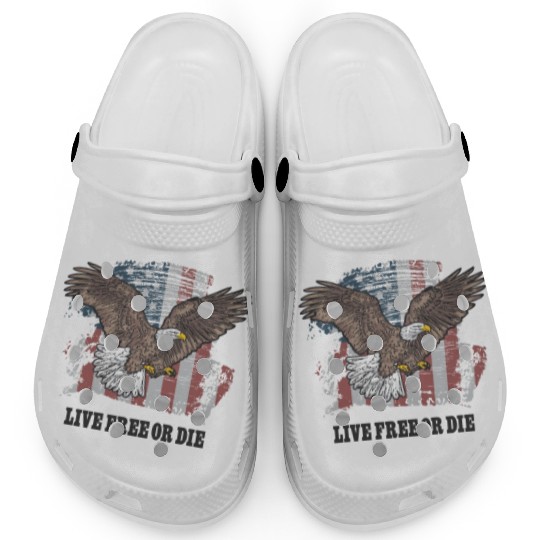 Live Free or Die - Bald Eagle - Grunge American Fl Clogs