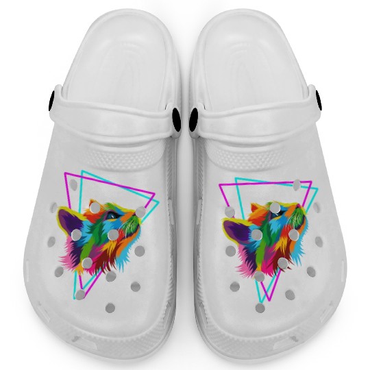 Synth Cat colorful 80`s neon retrostyle Clogs