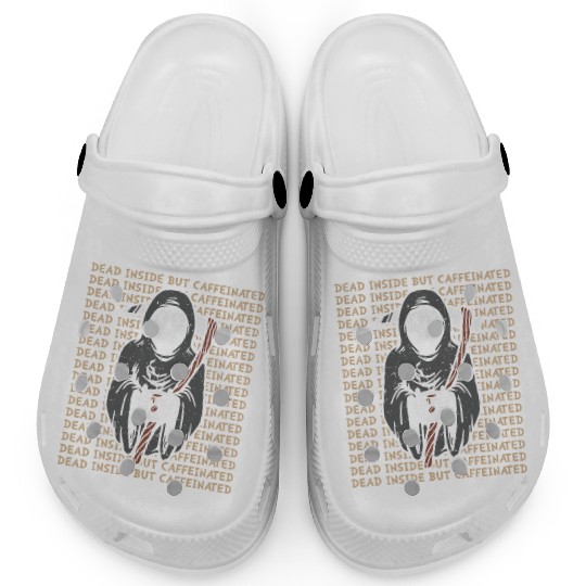 Dead inside but caffinated skull coffee reaper Clogs