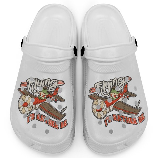 Distressed I'd Rather Be Flying Funny Frog Clogs
