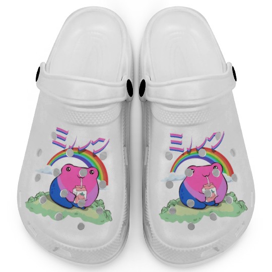 Kawaii Frog Strawberry Milk Bisexual Pride Flag Clogs