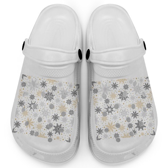 Modern Snowflakes Pattern White Gold Clogs