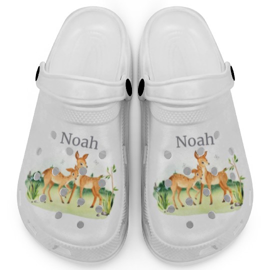 Forest Animal Deer Flowers Name Noah Clogs