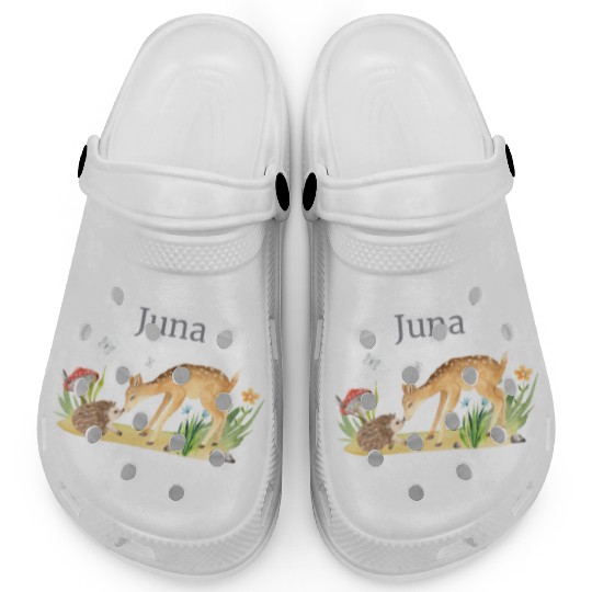 Forest Animal Deer Hedgehog Flowers Name Juna Clogs