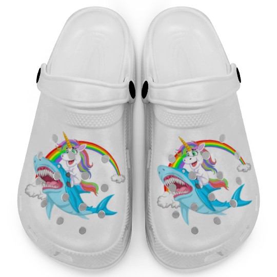 Unicorn riding shark Design Clogs
