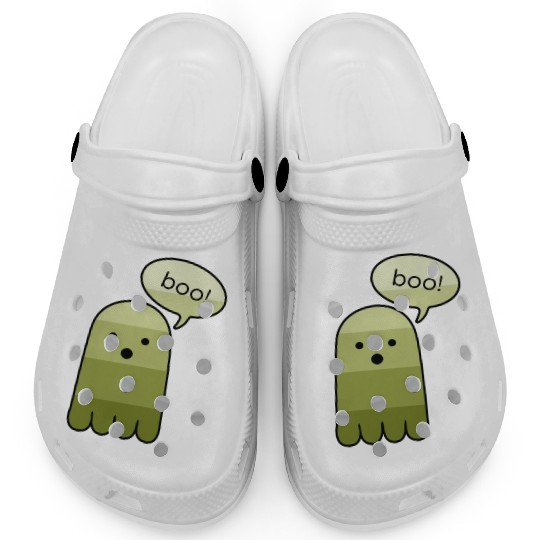 Olive Green Boo Ghost Halloween Clogs