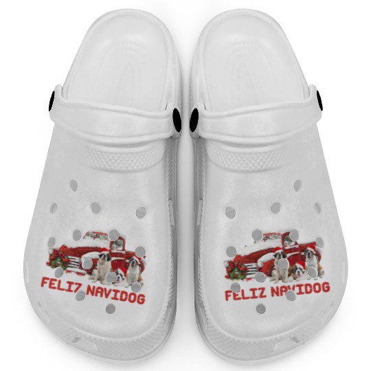 Feliz Navidog Saint Bernard Christmas Dog Lovers Clogs
